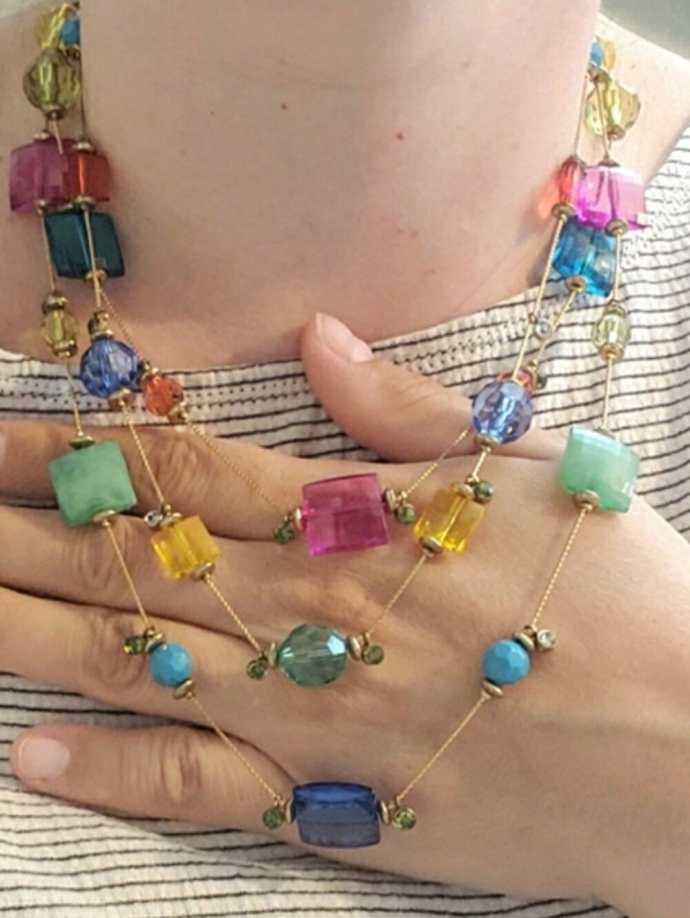 Colorful Layered Floating Necklace 18-19" + 3.5" ext